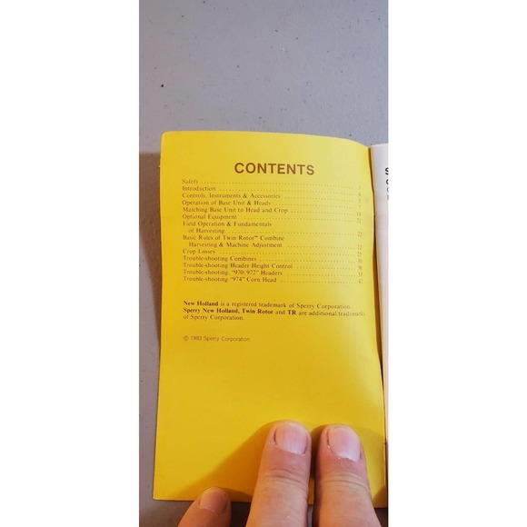 1983 Sperry New Holland TWIN ROTOR combine operation manual - Picture 2 of 5